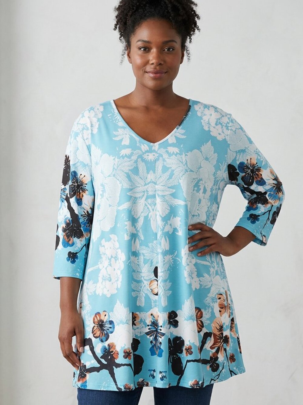 NWT Lily by Firmiana long V-neck top stretch Plus size 3XL